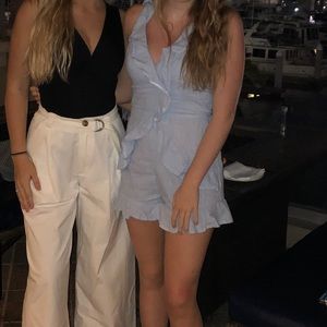 Cross back blue and white stripped romper